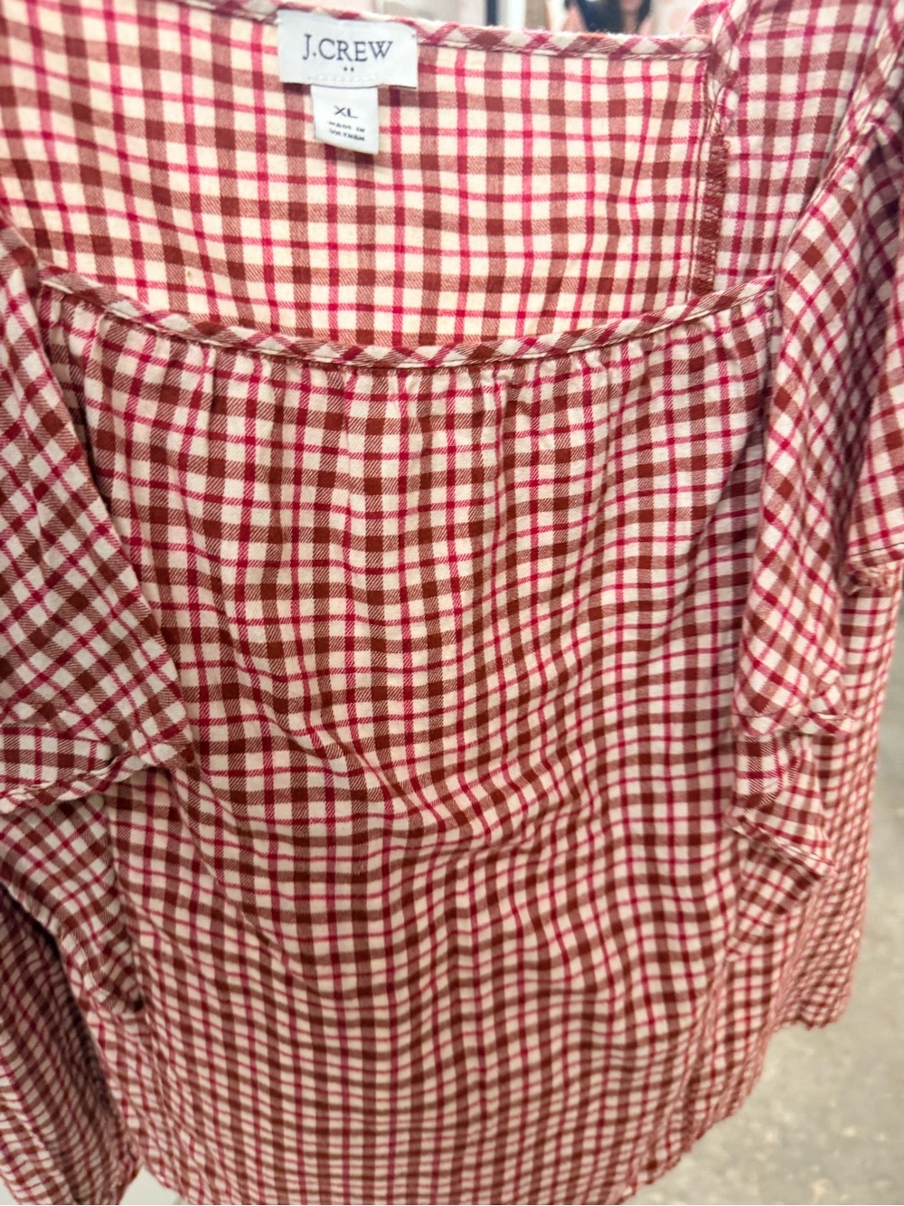 J.Crew Red Gingham Ruffle Square Neck Cotton Blouse Top XL - Picture 5 of 6